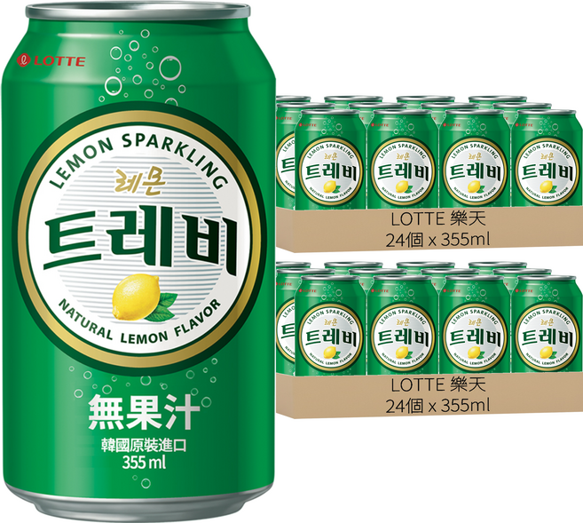 LOTTE 樂天 氣泡水 檸檬味, 48個, 355ml