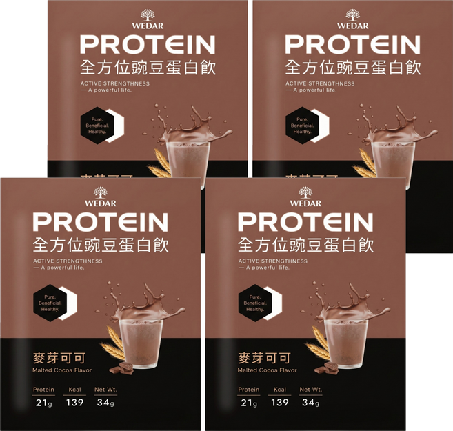 WEDAR 薇達 全方位豌豆蛋白飲 麥芽可可, 34g, 4個