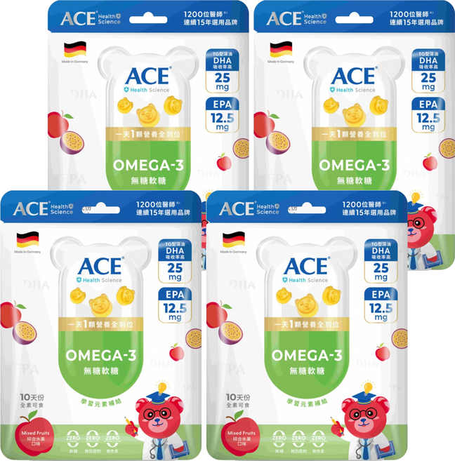 ACE Science 無糖OMEGA-3軟糖 10顆, 20g, 4個