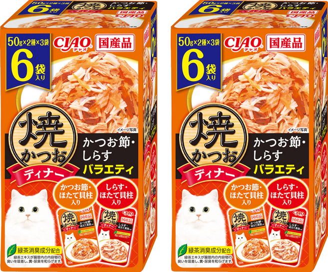 INABA CIAO 燒晚餐包6件組 IC-395, 鰹魚 + 柴魚片 + 干貝 + 吻仔魚, 300g, 2盒