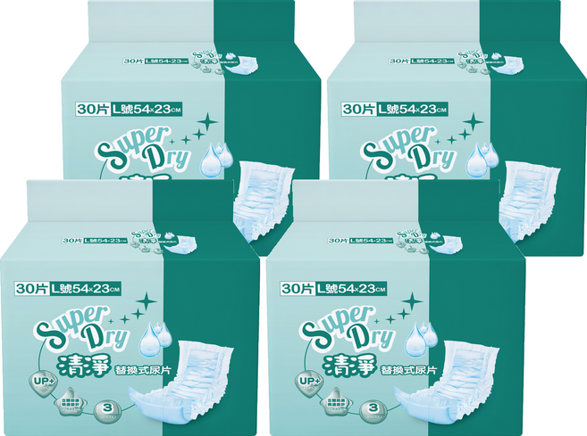 Super Dry 清淨 黏貼型替換式尿片, L(54 x 23cm), 4個, 30片
