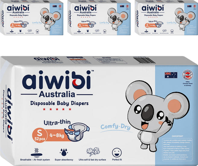 aiwibi 愛薇彼 清新乾爽透氣輕薄 黏貼型尿布 4~8kg, S, 208片
