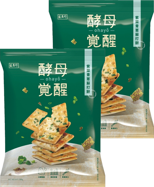 盛香珍 酵母覺醒 紫菜青蔥蘇打餅, 500g, 2個