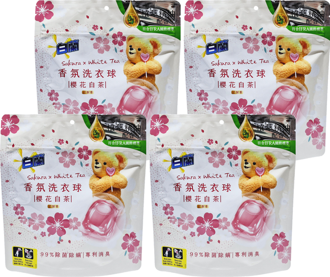 白蘭 香氛洗衣球 23顆 櫻花白茶, 230g, 4個