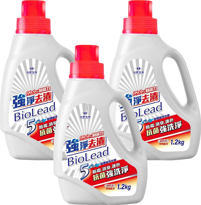 台塑生醫 BioLead 強淨去漬洗衣精瓶裝, 1.2kg, 1入, 3瓶