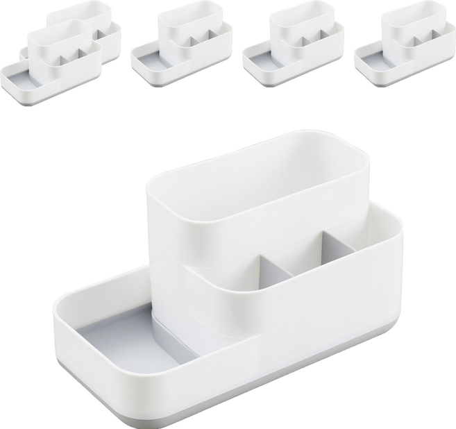 FAmILyLIFE 生活 多格桌面文具遙控器收納盒 A-177-GW, 白灰色, 6個