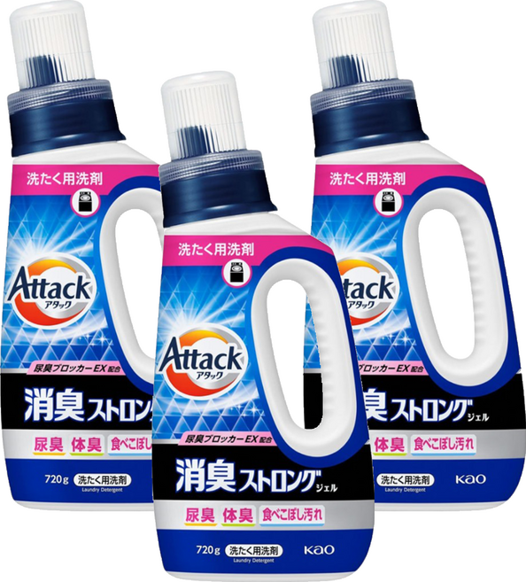Attack 一匙靈 強效消臭洗衣精 照護用除尿味體臭, 720g, 3個