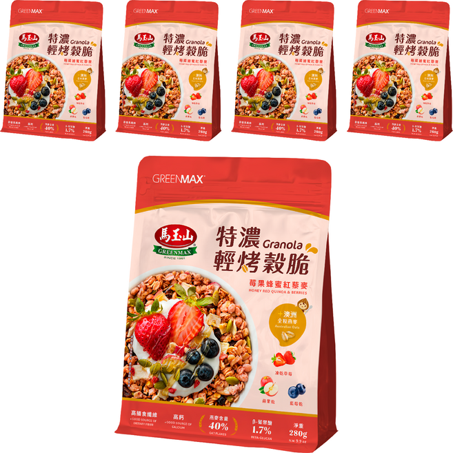馬玉山 特濃輕烤穀脆 莓果蜂蜜紅藜麥, 5包, 280g