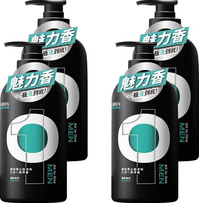 GREEN 綠的 男士三合一潔淨露 魅力香, 4個, 500ml