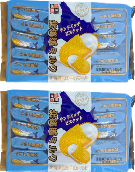 AJI OKASHI 味覺百撰 北海道風味牛奶夾心餅, 300g, 2袋