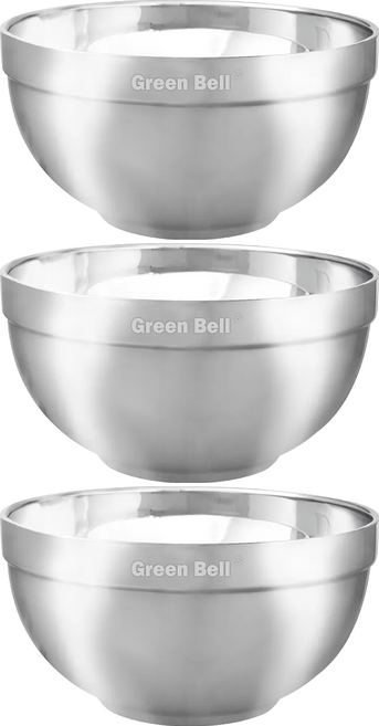 Green Bell 綠貝 316不銹鋼隔熱白金碗 11.5cm, 銀色, 3個