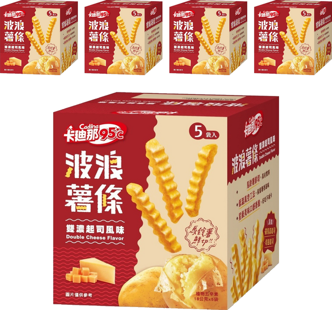 Cadina 卡迪那 95度C波浪薯條 雙濃起司風味 5包, 80g, 5盒
