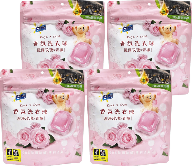 白蘭 香氛洗衣球 23顆 澄淨玫瑰 + 青檸, 230g, 4個