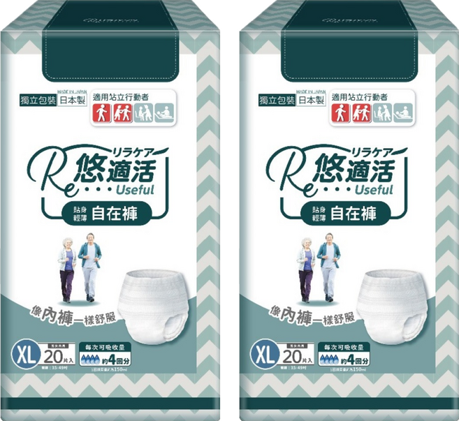 RelaCare 悠適活 貼身輕薄自在褲 成人紙尿褲 內褲型/穿脫式, 20片, 2包