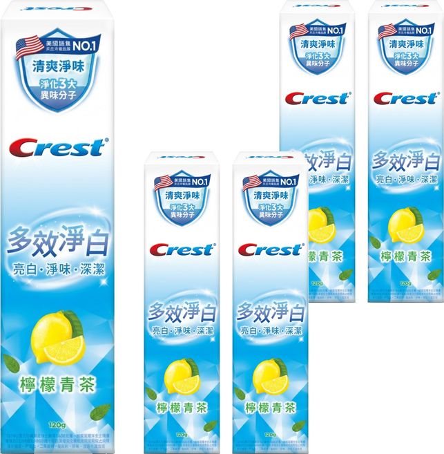 Crest 多效淨白牙膏 檸檬青茶, 120g, 5個