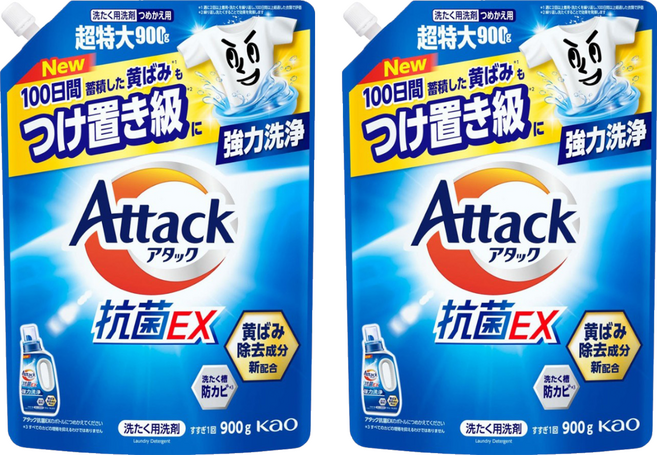Attack 一匙靈 強效洗衣精補充包 強效清潔去泛黃, 900g, 2個