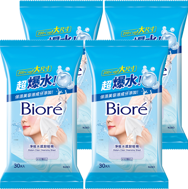 Biore 蜜妮 淨粧水感卸粧棉 30片, 100g, 4個