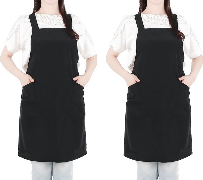 Clean Uniform 魔鬼氈鈕扣型服務圍裙 黑色 中款, 2件