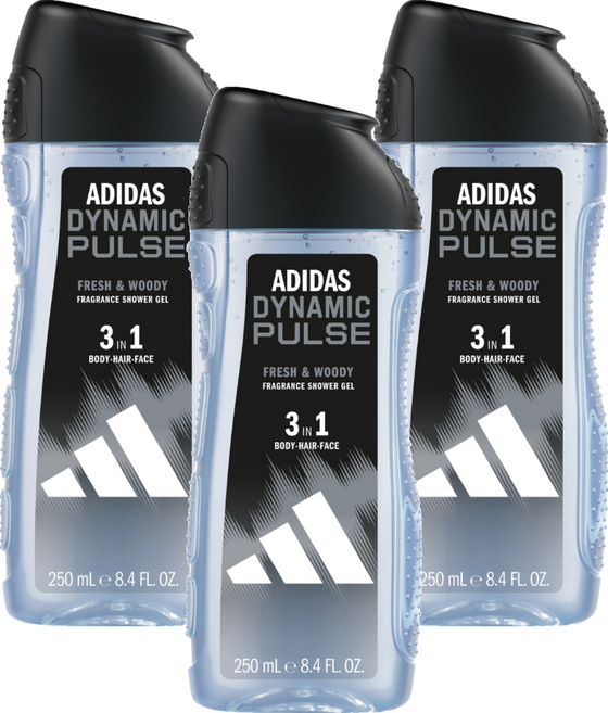 adidas 愛迪達 男性三合一潔顏洗髮沐浴露, 3個, 250ml