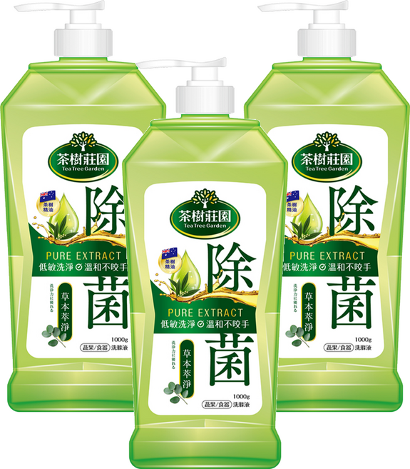 farcent 花仙子 茶樹莊園雙效蔬果食器洗滌液 草本萃淨, 1kg, 3個