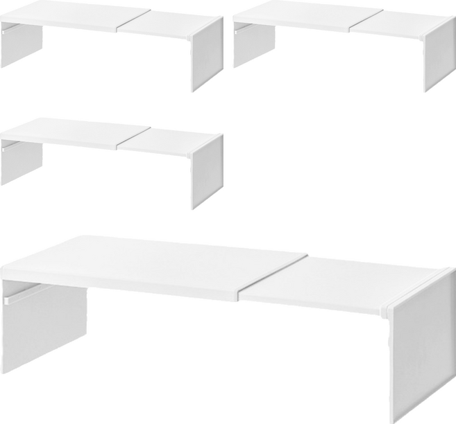 JOSIC 櫥櫃空間可伸縮分層置物收納架 28.5~54 x 20 x 12.5cm, 白色, 4個