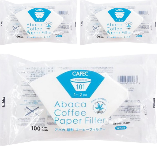 三洋 CAFEC 日本製 ABACA 麻纖維 梯形濾紙 1~2杯份 100張 3包 雙面皺摺加工 白色