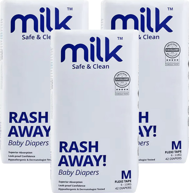 milk 鎖水芯牛奶尿布 黏貼型 6~11kg, 126片, M