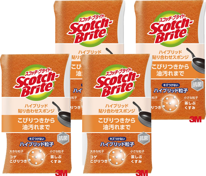 3M Scotch-Brite 百利 日系3層海綿菜瓜布 混合層壓, 橘色, 1入, 4包