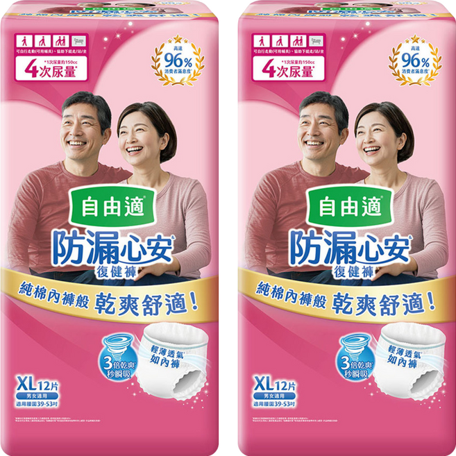 Depend 利清爽 自由適防漏心安復健褲/成人褲型紙尿褲 56203, XL, 2個, 12片