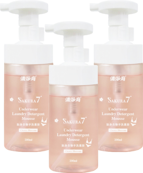 清淨海 櫻花7+ 貼身衣物抗菌手洗慕斯, 200ml, 1入, 3個
