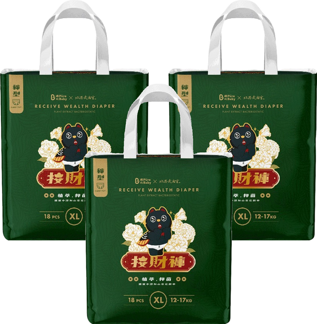 波比 PureBaby 植萃抑菌接財褲 褲型 12~17kg, XL, 54片