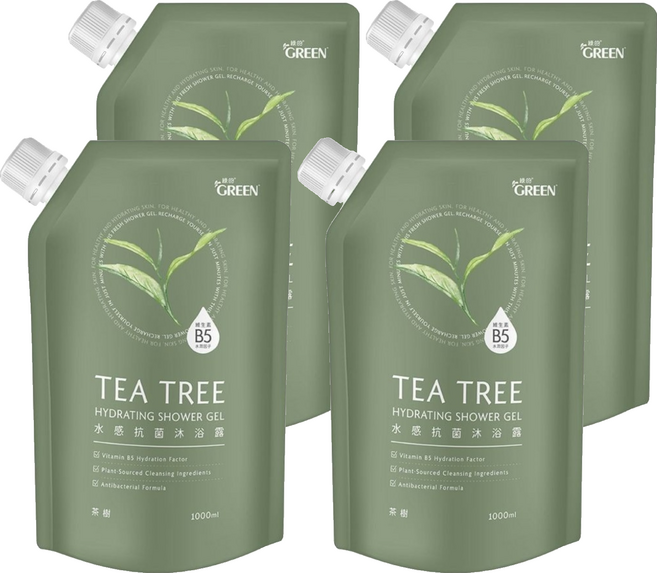 GREEN 綠的 水感沐浴露 茶樹, 4個, 1L
