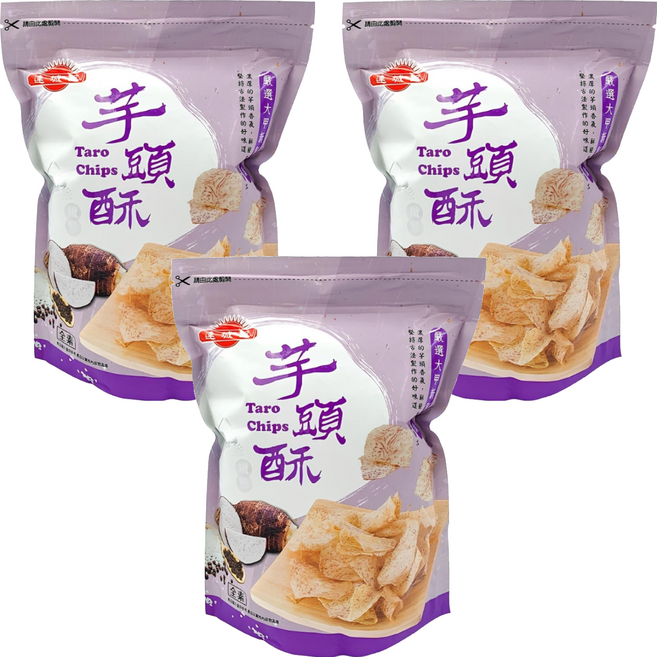 連城記 芋頭酥 Taro Chips 嚴選大甲新鮮芋頭 濃厚的芋頭香氣 古早味 全素, 90g, 3包