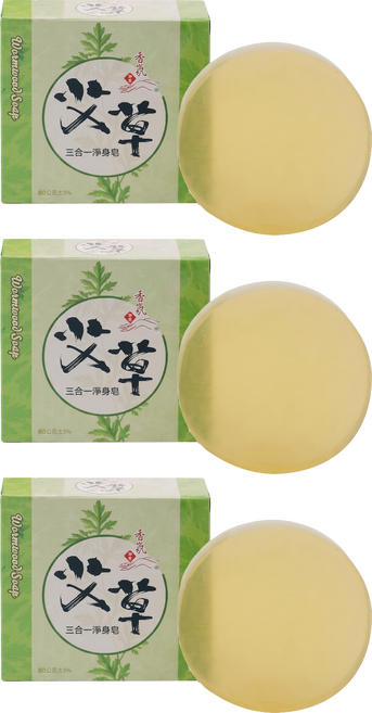 益成檀香 艾草三合一淨身皂, 80g, 3個