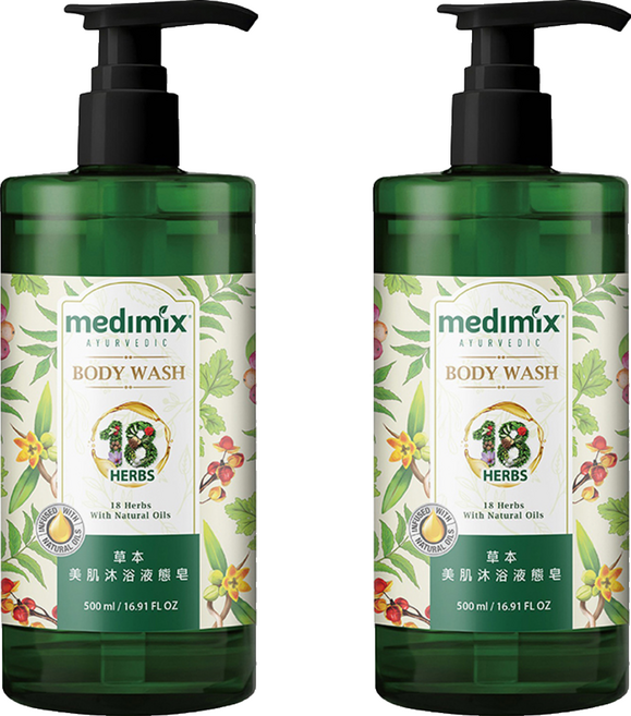 medimix 台灣公司貨 阿育吠陀秘方美肌沐浴液態皂 草本, 2個, 500ml