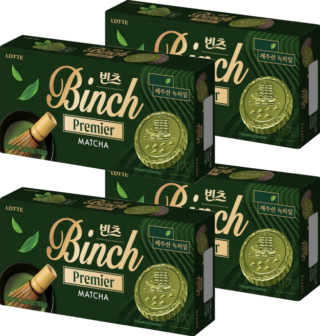 LOTTE 樂天 Binch 抹茶餅乾, 102g, 4盒