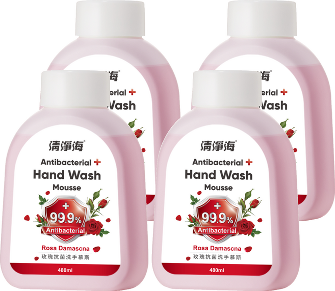 清淨海 玫瑰洗手慕斯補充瓶, 4個, 480ml