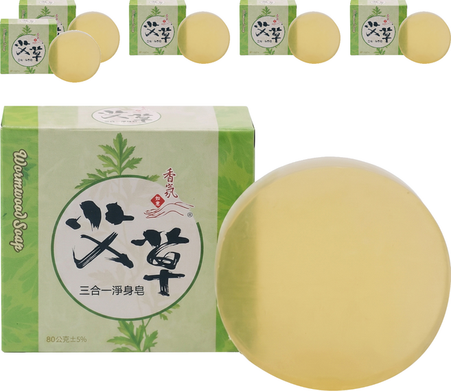 益成檀香 艾草三合一淨身皂, 80g, 6個