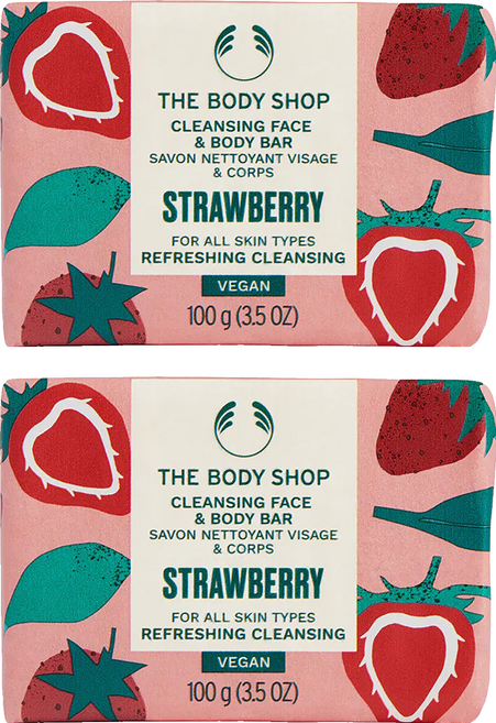 THE BODY SHOP 美體小舖 台灣公司貨 草莓嫩白臉部&身體潔膚皂, 100g, 2個