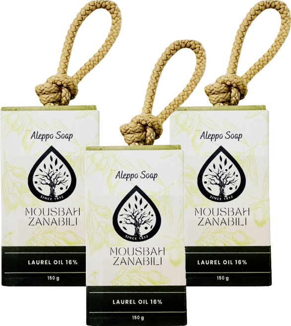 MOUSBAH ZANABILI 薩納貝莉 16%月桂完美呵護 懸掛式阿勒坡皂, 150g, 3個