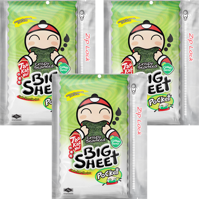 TAO KAE NOI 小老板 大厚片海苔口袋包 原味, 22.4g, 3個