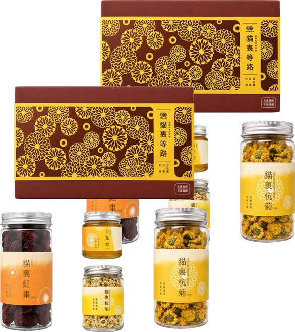 Myherbstudio 梁山水泊 台灣花草蜜禮盒, 2個, 紅棗乾 90g + 百花蜜 75ml + 產銷履歷杭菊 20g + 產銷履歷杭菊 8g