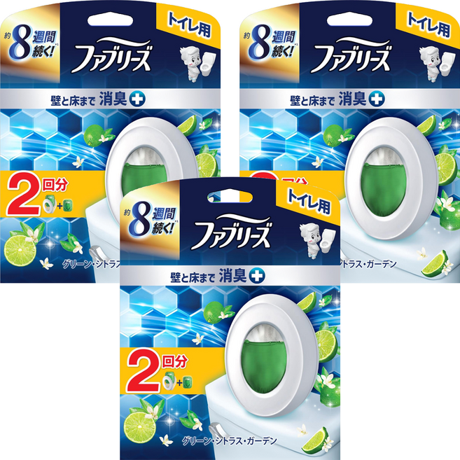 febreze 風倍清 日本原裝進口 廁所消臭芳香劑 6.3ml + 補充包 6.3ml, 3套, 12.6ml, 綠柑橘花園