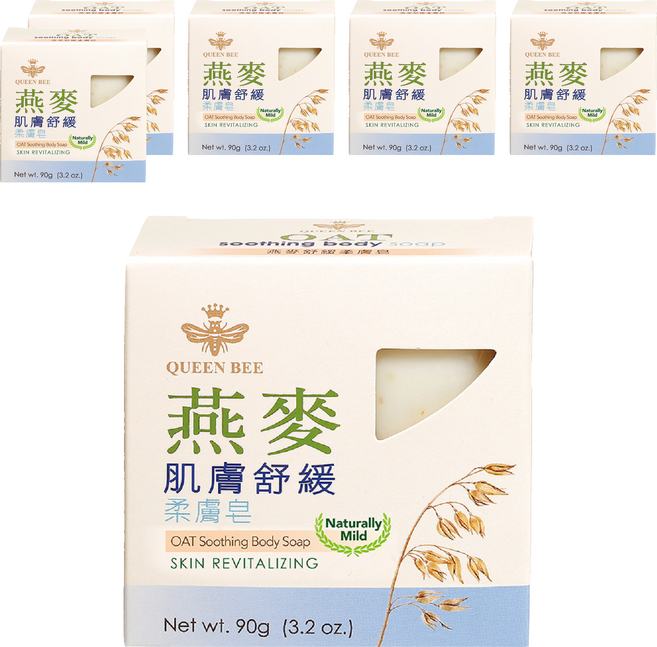 QUEEN BEE 蜂王 燕麥舒緩柔膚皂, 90g, 6個