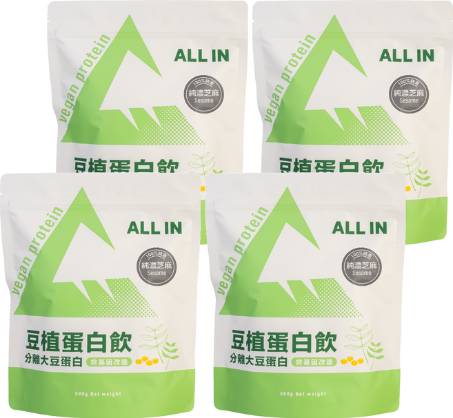 ALL IN 豆植蛋白 純濃芝麻, 500g, 4個