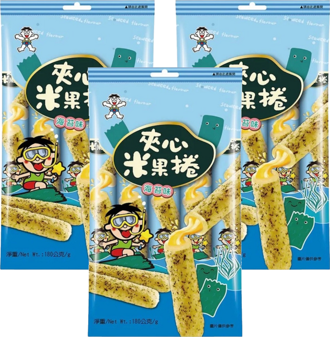 旺旺 夾心米果捲 海苔味, 180g, 3個
