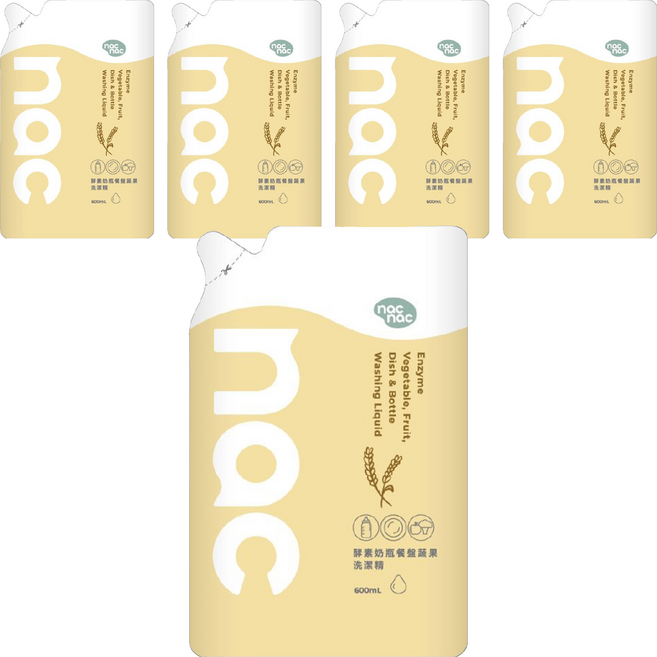 nac nac 酵素奶瓶餐盤蔬果洗潔精補充包, 5包, 600ml