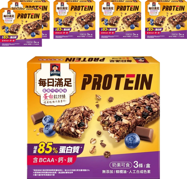 QUAKER 桂格 每日滿足蛋白穀物棒 藍莓可可 3個裝, 69g, 6盒