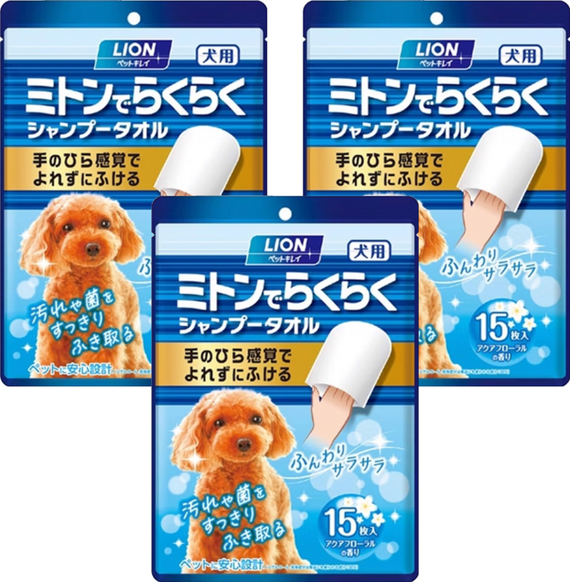 LION 獅王 Pet Clean 犬用手套型清潔濕巾, 3包, 15張