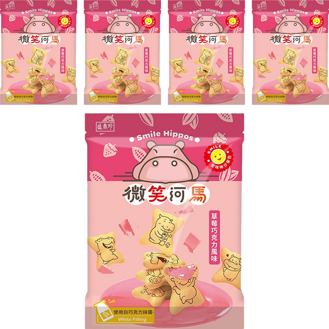 盛香珍 微笑河馬餅 草莓巧克力風味, 200g, 5個